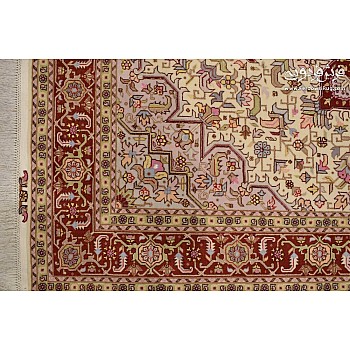 فرش دستباف قالیچه 3 متری جفت طرح هریس کرم بافت تبریز