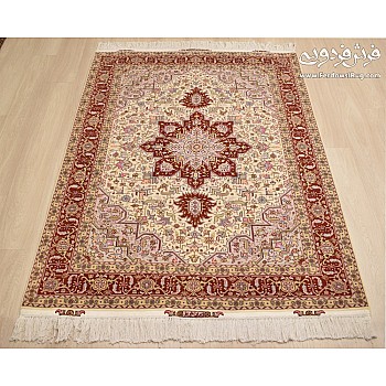 فرش دستباف قالیچه 3 متری جفت طرح هریس کرم بافت تبریز