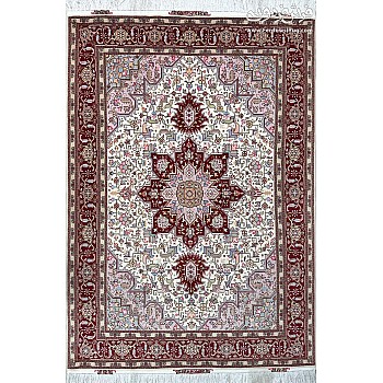 Handwoven Carpet 3-meter Rug, Harris Design, Cream Color, Tabriz Weave