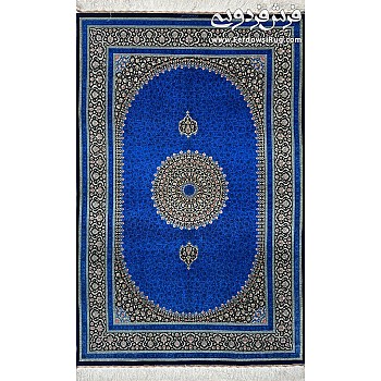 Hand-woven carpet Qalchiyeh 3-meter pure silk blue background design Hasanlu woven in Qom