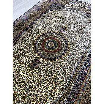 Handwoven carpet, 3-meter silk rug, royal design, Qom weave
