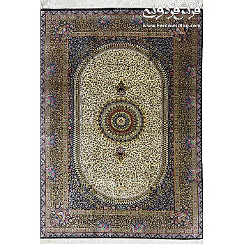 Handwoven carpet, 3-meter silk rug, royal design, Qom weave