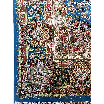 فرش دستباف 6 متری طرح سالاری آبی فیروزه‌ای تبریز