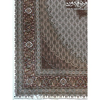 جفت فرش دستباف 6 متری طرح عبداللهی کرم ترنج خورشیدی بافت تبریز