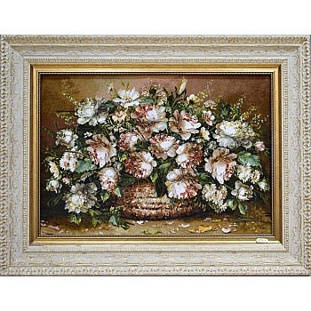 تابلو فرش دستباف طرح سبد گل اشرافی بافت تبریز