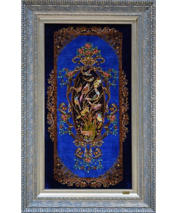 Qom hand-woven carpet panel with bird garden design TableauRug