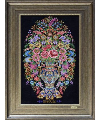 Qom hand-woven carpet panel with flower design TableauRug