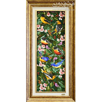 Handwoven carpet tableau design bird Tabriz weaving