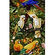 Oval handwoven carpet tableau featuring vibrant parrot design, crafted with intricate Tabriz weaving, perfect for home decor.