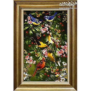 Tabriz handmade wall rug with Beautiful birds design
