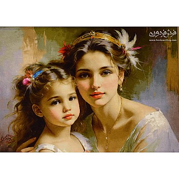 تابلوفرش دستباف طرح پرتره مادر دختر بافت تبریز 