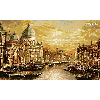 تابلو فرش دستباف طرح طلوع طلایی ونیز بافت تبریز 