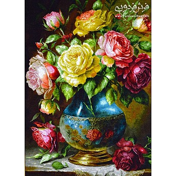 تابلوفرش دستباف طرح گلدان خاطره بافت تبریز 