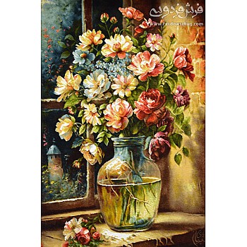 Tabriz handmade wall rug withSingle rose branch design