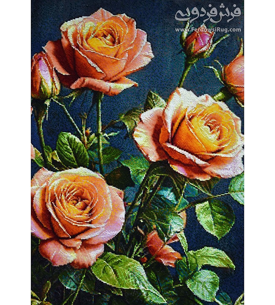 Handwoven wall carpet featuring a golden rose design inspired by Tabriz craftsmanship, perfect for elegant home decor.