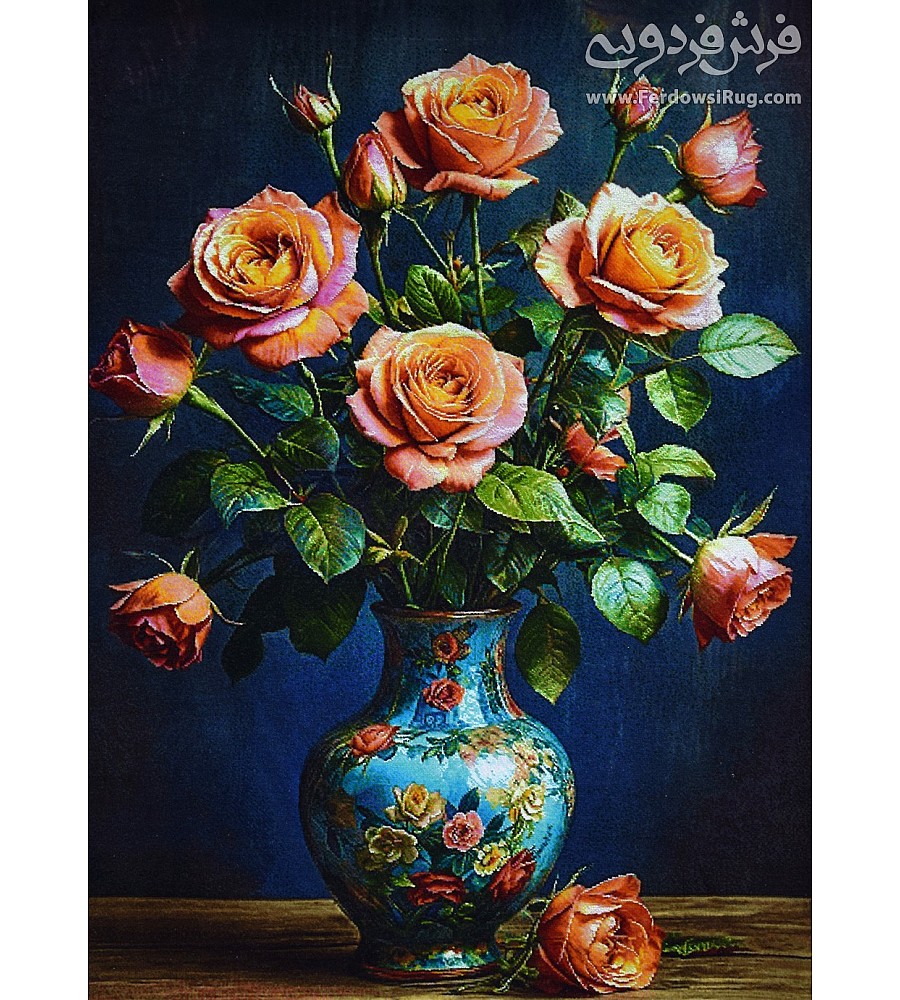 Handwoven wall carpet featuring a golden rose design inspired by Tabriz craftsmanship, perfect for elegant home decor.