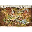 Handwoven Tabriz carpet tableau featuring a detailed Phoenix bird design, showcasing intricate craftsmanship and vibrant colors