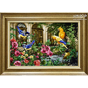 Handwoven Wall Carpet Bird Garden Design Tabriz