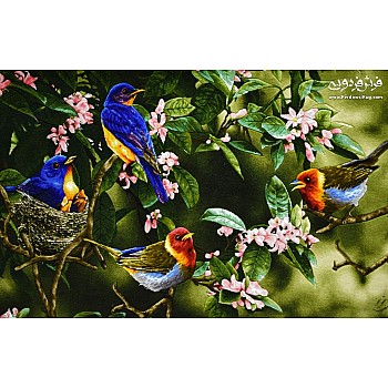 Tabriz handmade wall rug with four canaries design