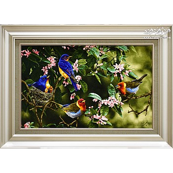 Tabriz handmade wall rug with four canaries design