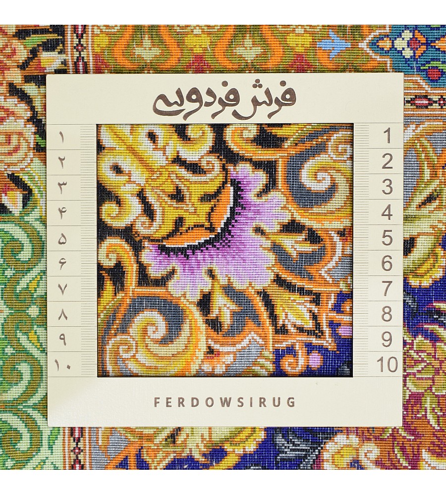 Hand-woven Qom silk carpet tableau 1.5 meters featuring intricate boteh jegheh design showcasing Persian craftsmanship