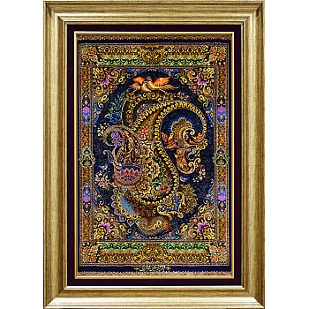 تابلو فرش دستباف تمام ابریشم طرح بته جقه بافت قم