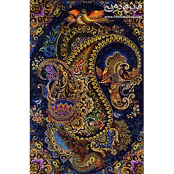 تابلو فرش دستباف تمام ابریشم طرح بته جقه بافت قم