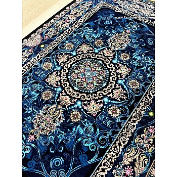 Handwoven carpet, Zar-o-Charak, pure silk, galaxy design, woven in Qom