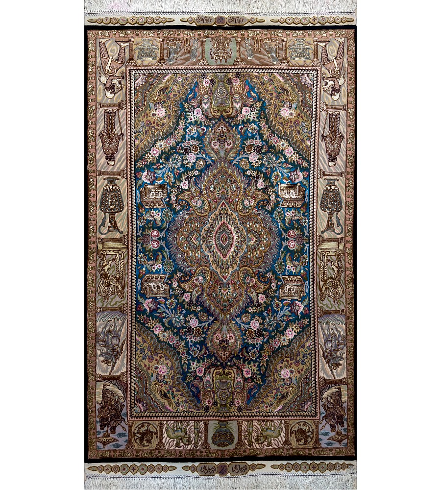 فرش دستباف ذرع نیم طرح نامی تبریز با رنگ های گرم و نقوش اصیل مناسب دکوراسیون سنتی و مدرن