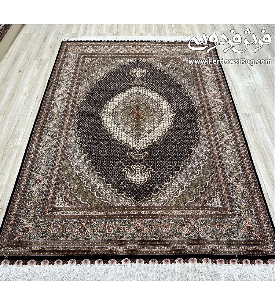 Handwoven 3-meter rug with intricate fine fish design, inspired by Kamal-ol-Molk artistry, crafted in traditional Tabriz weave.