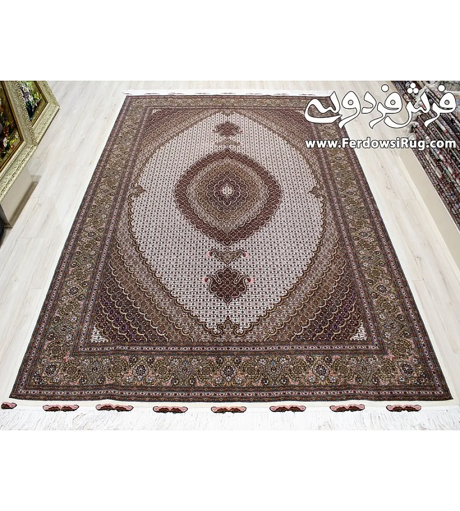 Handwoven 6-meter carpet with intricate fine fish design, Kamal-ol-Molk Tabriz weave, premium Persian craftsmanship