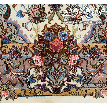 Hand-knotted 6-meter paired carpet with Khatibi design, cream border brown Tabriz Mashhad