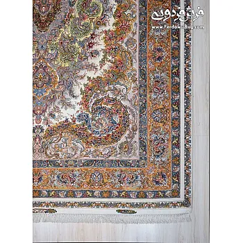 9-meter handwoven rug, Mehr Cream Wave design, Tabriz weave