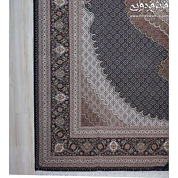 فرش دستباف 9 متری طرح ریزماهی عبداللهی سرمه ای تبریز