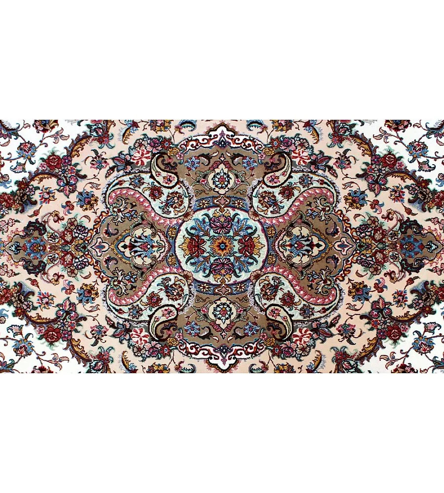 فرش دستباف 9 متری جفتی طرح سالاری مشهد با رنگ زمینه کرم و نقش و نگار سنتی مناسب دکوراسیون کلاسیک