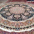 فرش دایره دستباف سالاری تبریز با طرح اصیل ایرانی رنگ لاکی مناسب پذیرایی و اتاق نشیمن