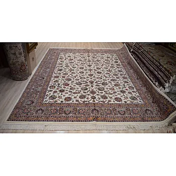 Handwoven 12-meter paired carpet with Afshan design and brown border Mashhad