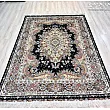 Handwoven 3-meter rug with wave design, black and brown border, Tabriz-style carpet, perfect for living room or home decor.