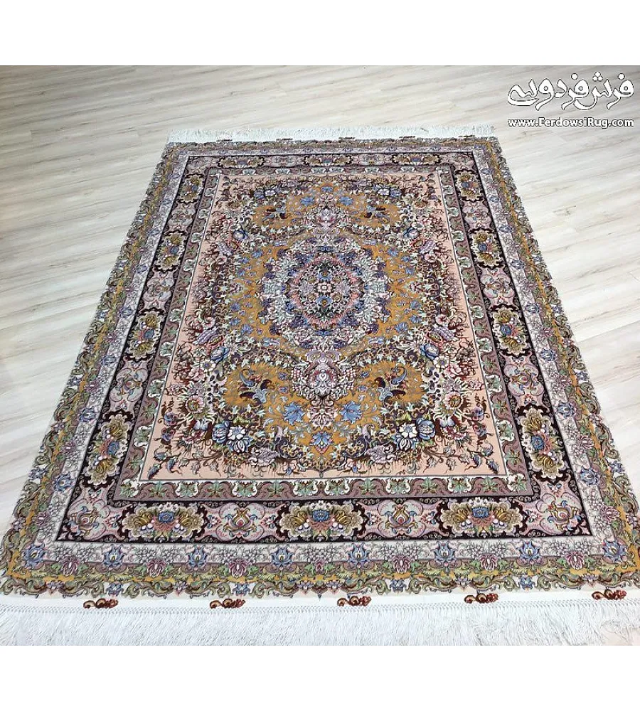 جفت فرش دستباف قالیچه 3 متری نوین فر تبریز با طرح سنتی و رنگ بندی زیبا مناسب دکوراسیون کلاسیک و مدرن