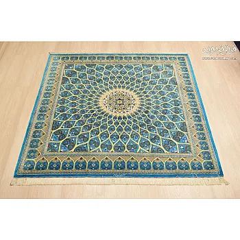 فرش دستباف قم تمام ابریشم طرح شیخ صفی سایز ۲ در ۲ متری