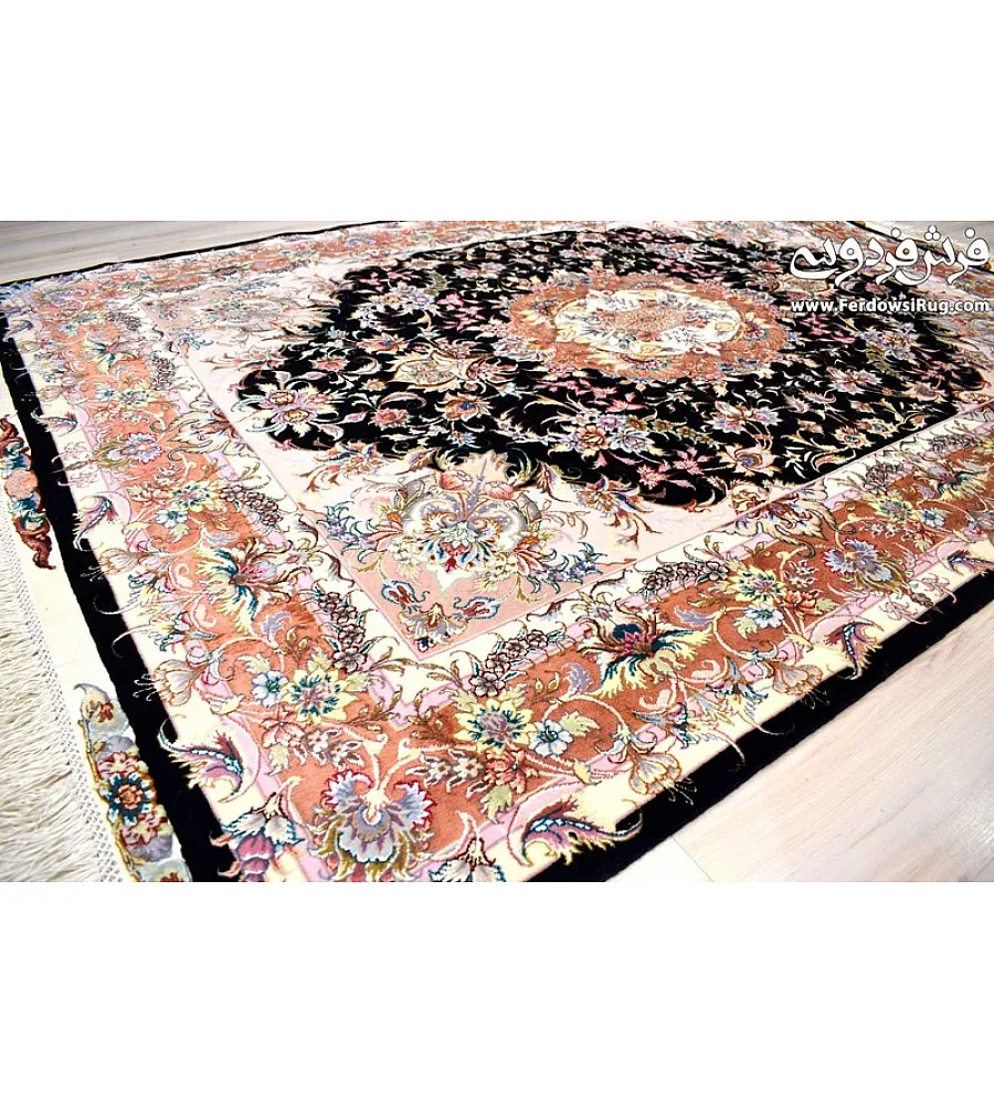 Handmade Tabriz rug, 3 meters, featuring intricate Khatibi design, perfect for elegant home decor and traditional aesthetics.