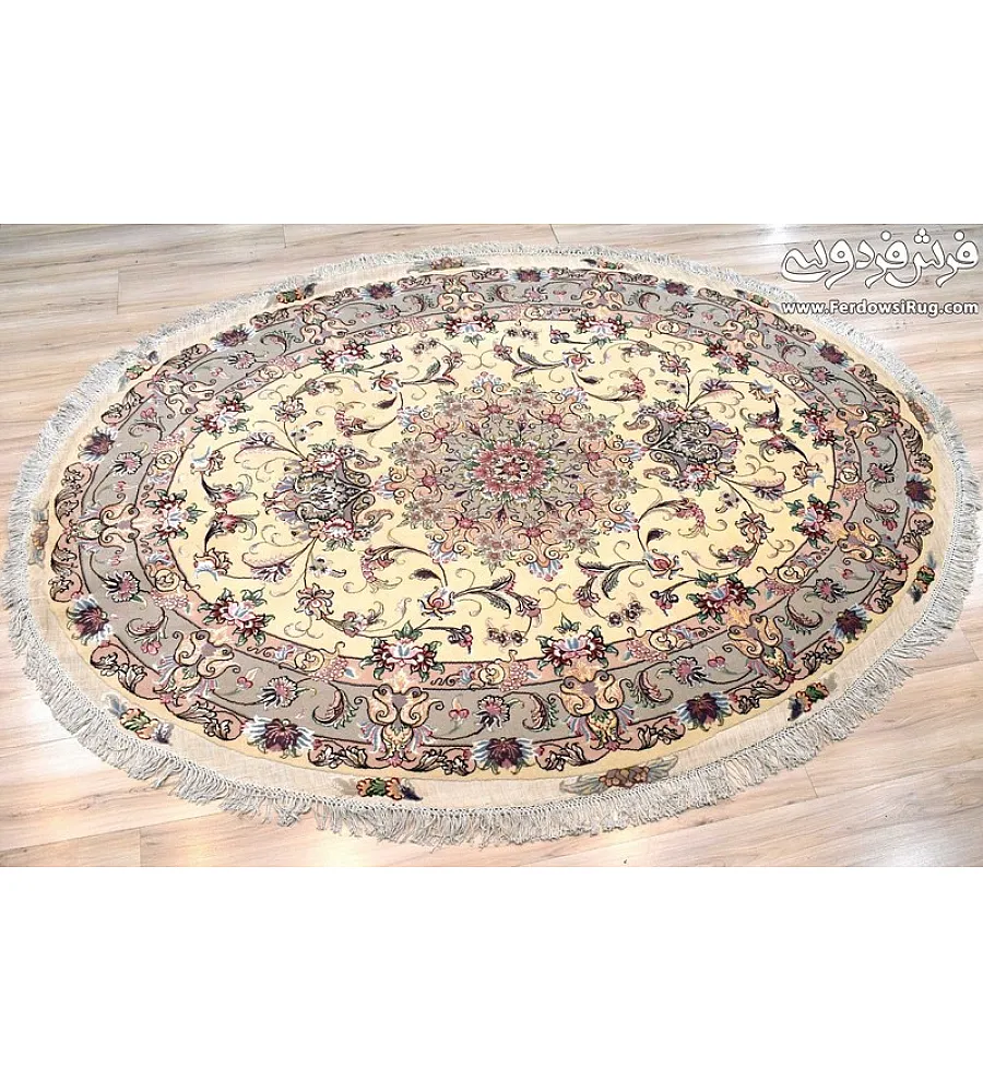 Oval handwoven carpet with intricate Tabriz weave design, 3 meters long, perfect for enhancing living room or dining space decor.
