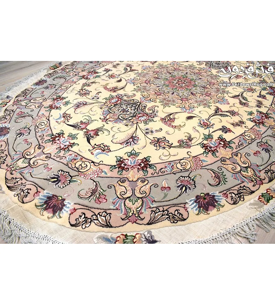 Oval handwoven carpet with intricate Tabriz weave design, 3 meters long, perfect for enhancing living room or dining space decor.