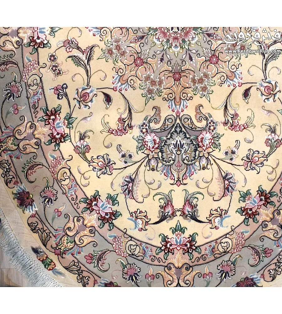 Oval handwoven carpet with intricate Tabriz weave design, 3 meters long, perfect for enhancing living room or dining space decor.