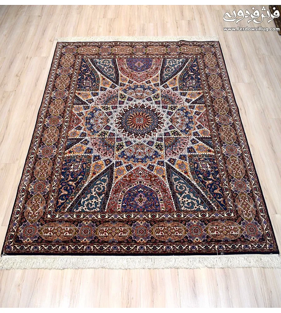 Handwoven 3-meter rug with intricate dome design, Tabriz weave, durable and elegant, perfect for living rooms or dining areas.
