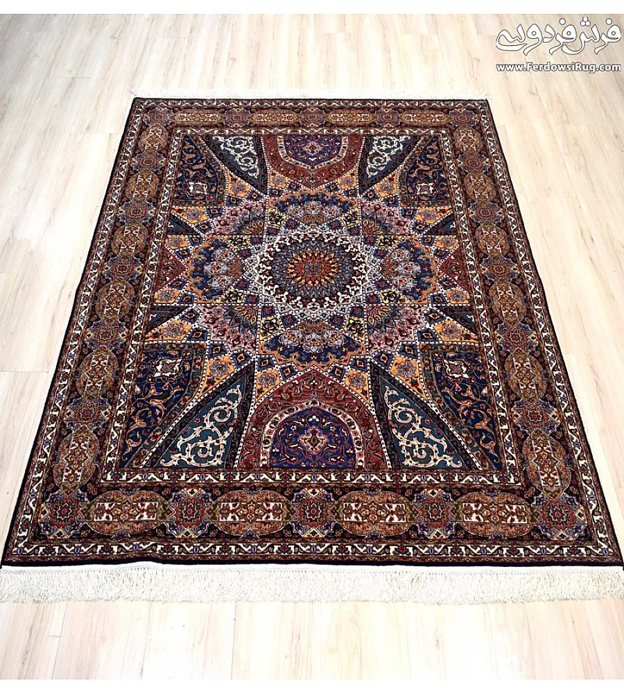 Handwoven 3-meter rug with intricate dome design, Tabriz weave, durable and elegant, perfect for living rooms or dining areas.