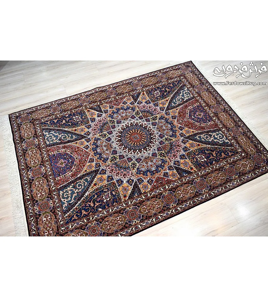 Handwoven 3-meter rug with intricate dome design, Tabriz weave, durable and elegant, perfect for living rooms or dining areas.