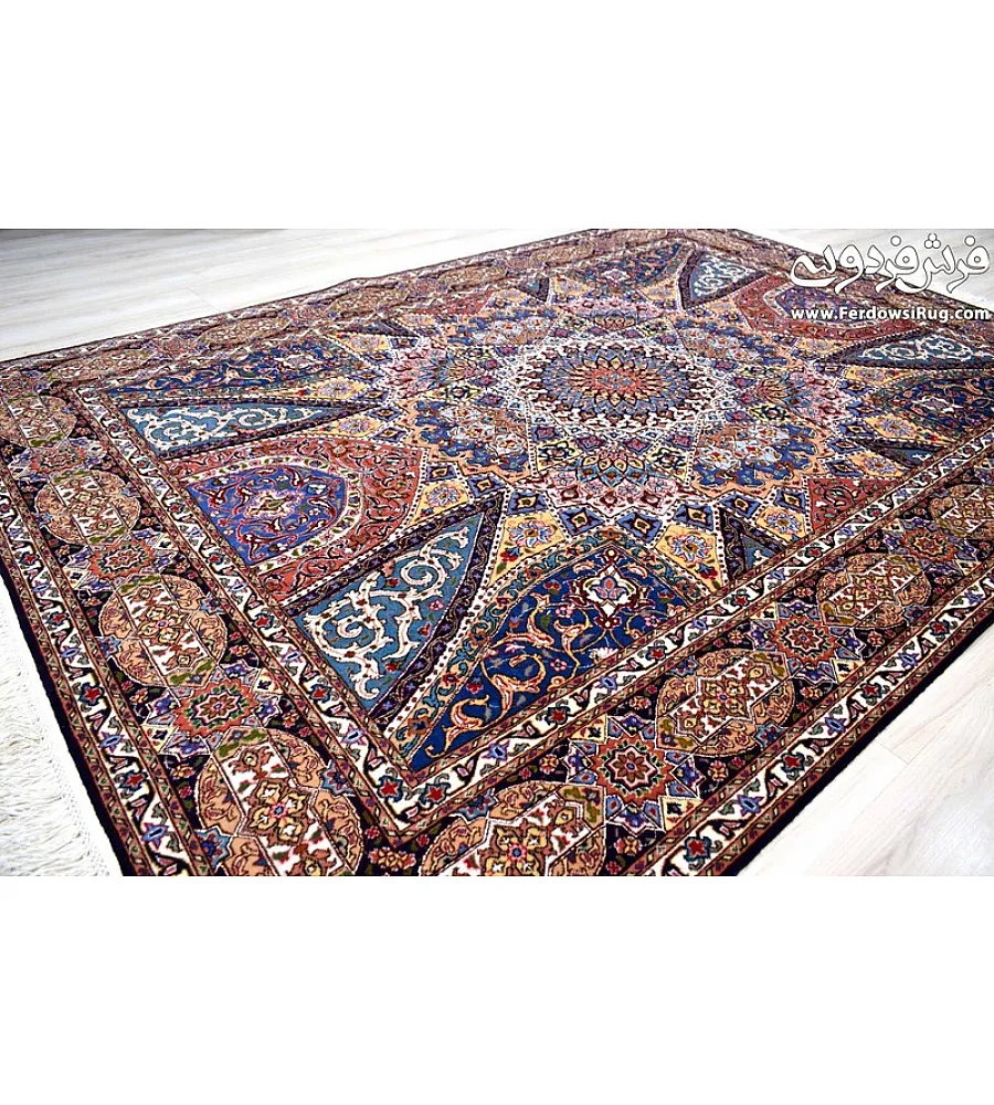 Handwoven 3-meter rug with intricate dome design, Tabriz weave, durable and elegant, perfect for living rooms or dining areas.