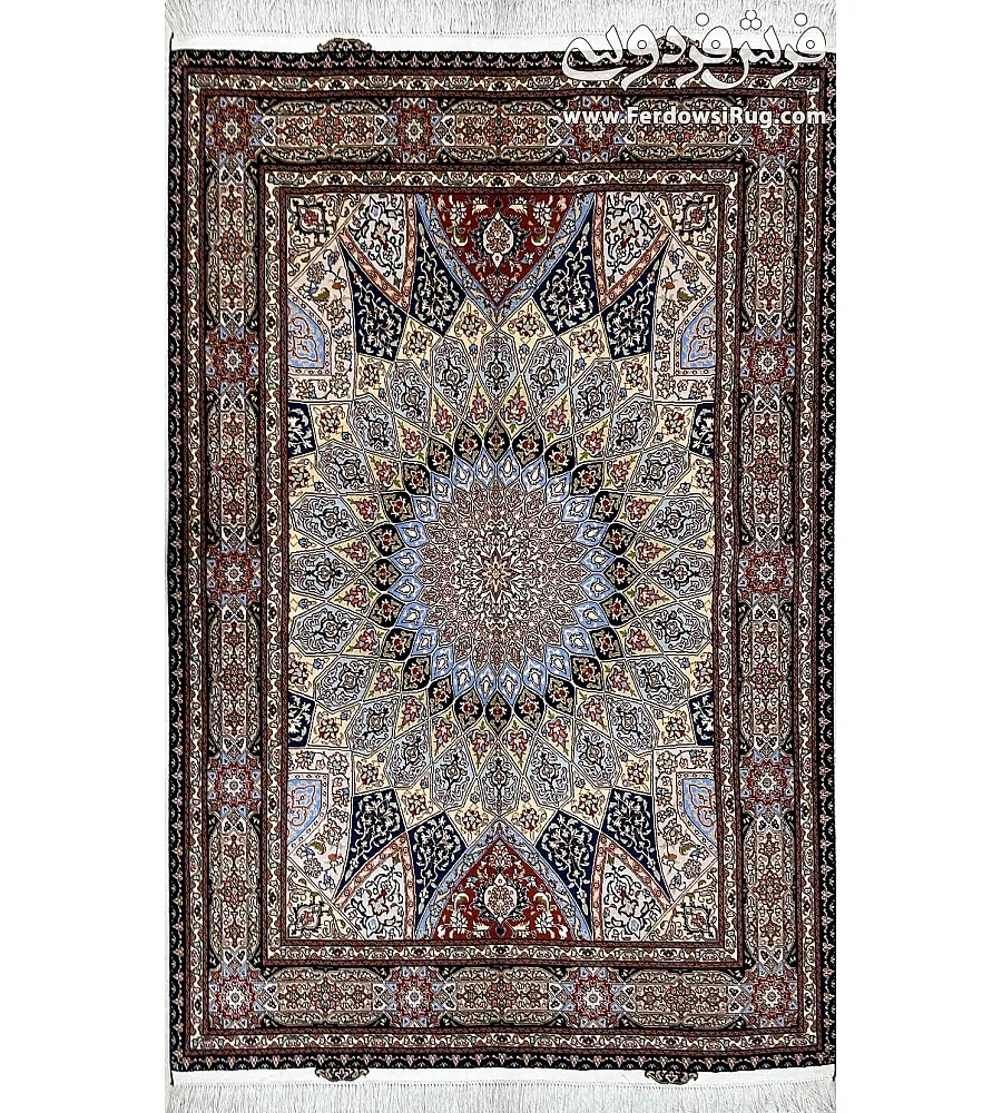 Handmade Tabriz rug, 3 meters, featuring intricate Gonbad design; perfect for living rooms or offices; elegant craftsmanship.