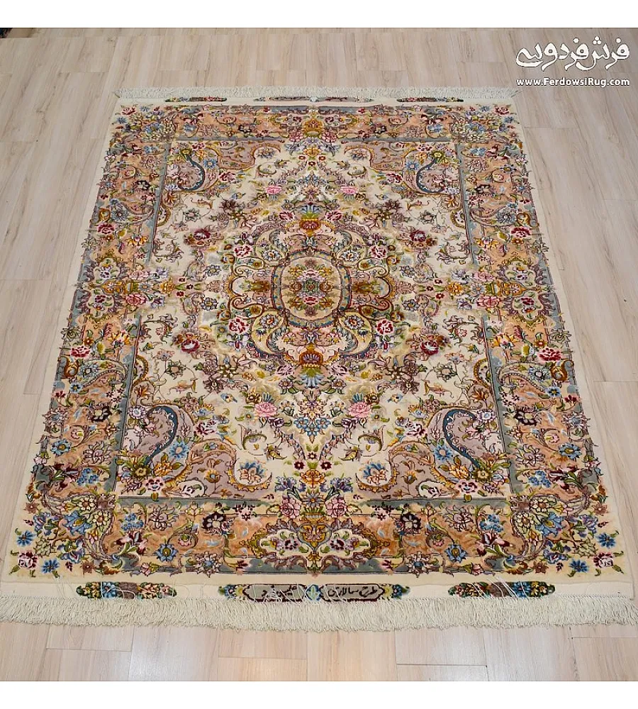 Handwoven 3-meter carpet with intricate Salar design, crafted in Mashhad weaving tradition, ideal for elegant home decor.